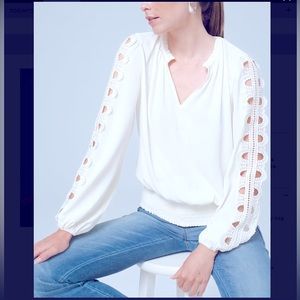 WHBM embroidered sleeve work top lace detail Small